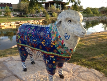 colorful sheep on river